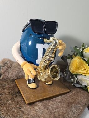 Blue M&M Saxophone Figurine with Sunglasses